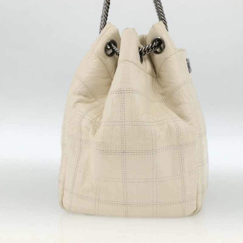 【日本直送】香奈兒 Choco Bar 鏈單肩包 白色羊皮 CC Auth LNZ762A-3