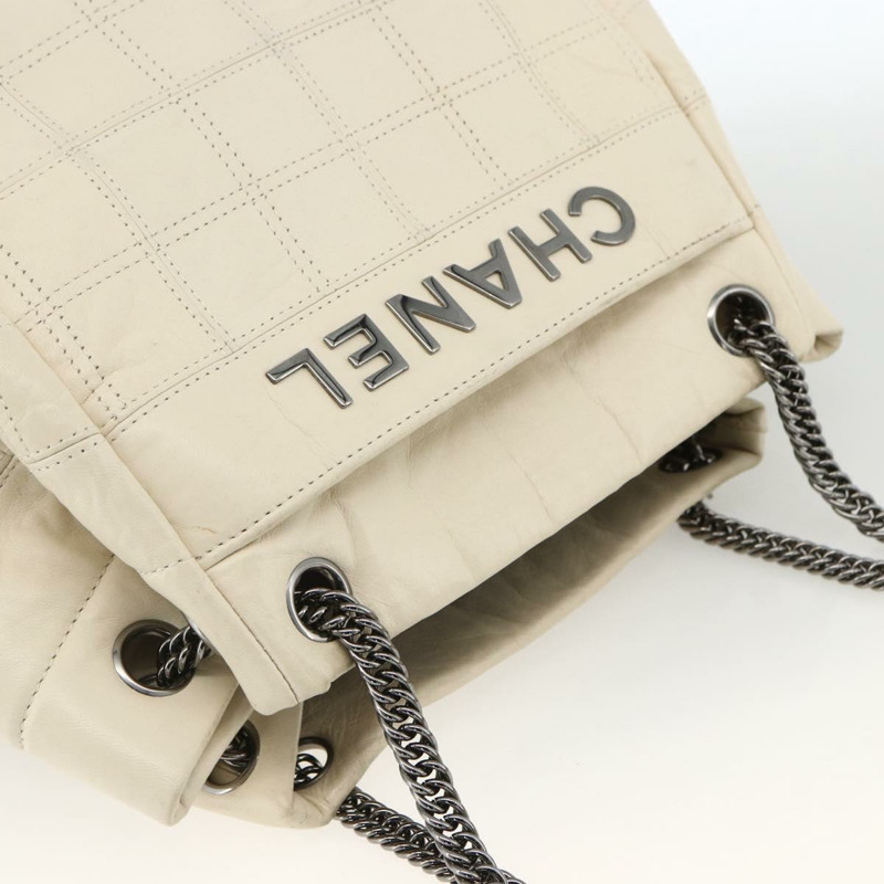 【日本直送】香奈兒 Choco Bar 鏈單肩包 白色羊皮 CC Auth LNZ762A-5