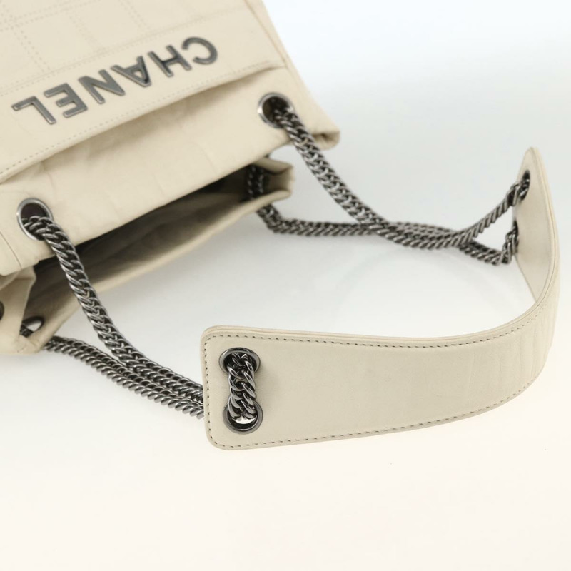 【日本直送】香奈兒 Choco Bar 鏈單肩包 白色羊皮 CC Auth LNZ762A-6