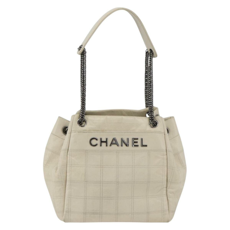 【日本直送】香奈兒 Choco Bar 鏈單肩包 白色羊皮 CC Auth LNZ762A-12