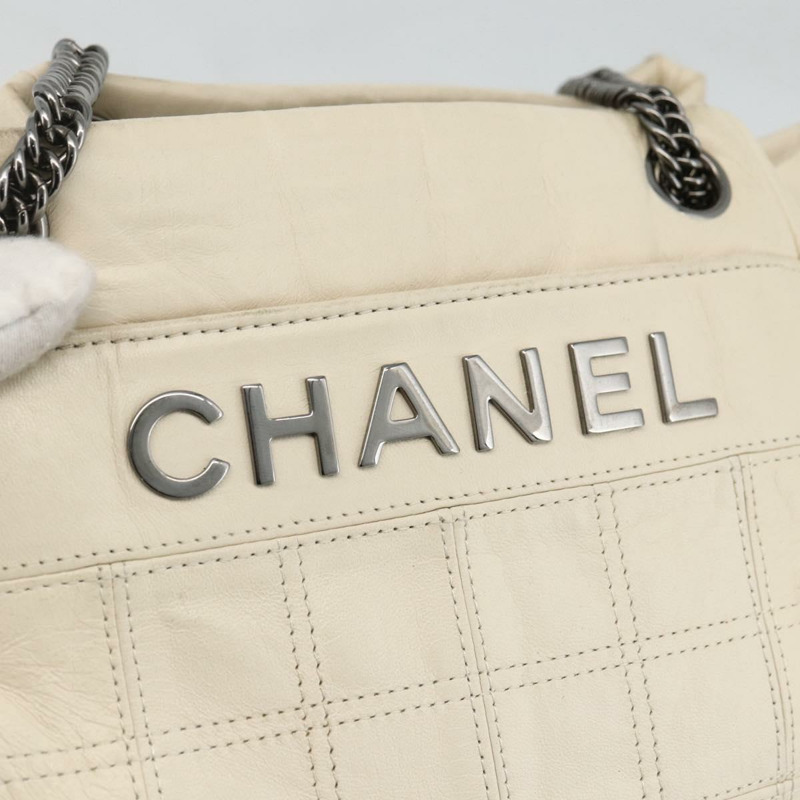 【日本直送】香奈兒 Choco Bar 鏈單肩包 白色羊皮 CC Auth LNZ762A-16