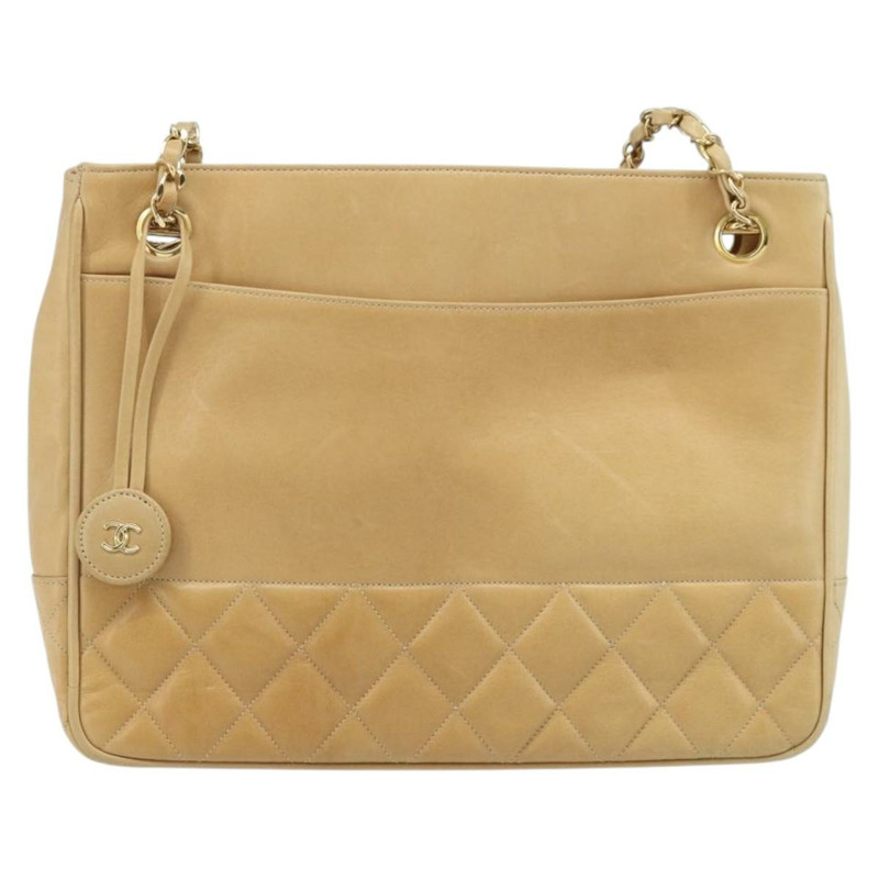 【日本直送】香奈兒 (CHANEL) Matelasse 鏈條手提包,羊皮材質,米色,金色 CC 標誌,正品 gh2001A-12