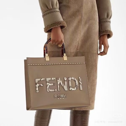 Fendi Sunshine托特包 灰色 金扣 36*31*16 98新配件肩帶 說明書 塵袋