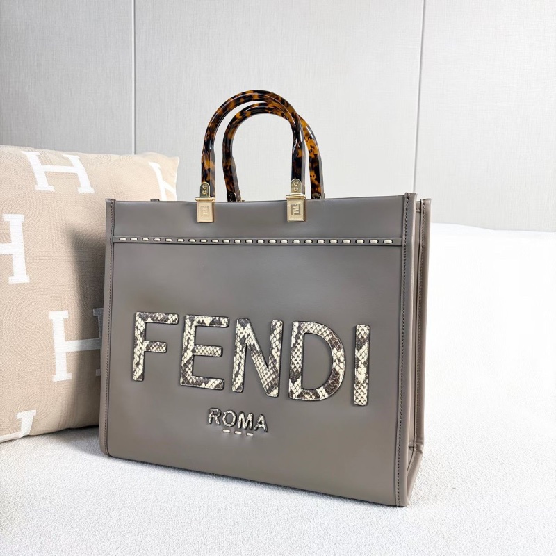 Fendi Sunshine托特包 灰色 金扣 36*31*16 98新配件肩帶 說明書 塵袋-6