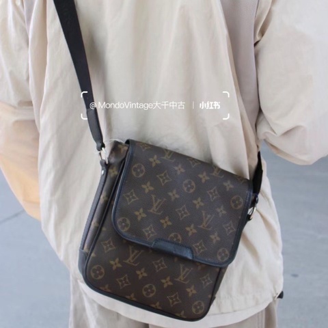 LV老花翻蓋郵差包肩背斜背包 經典老花拼黑 20*23*6 98新配件塵袋
