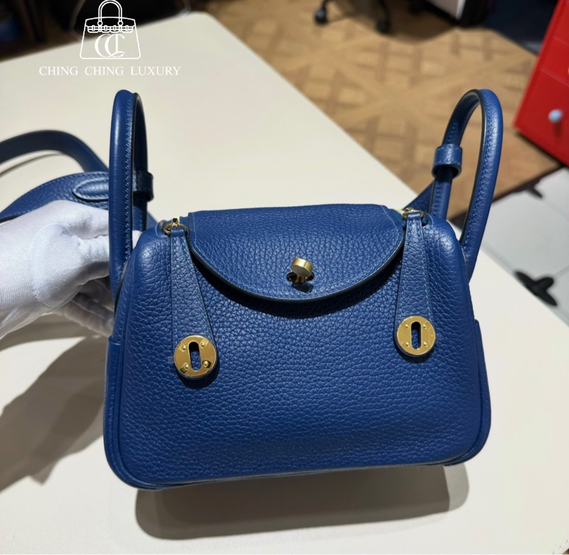 🌈Hermes💙Mini Lindy一代💙S4深邃藍金扣🌈全套有單💙98新🌟TC皮🌟Stamp Z🌟minilindy🌟lindy🌟愛馬仕🌟-0