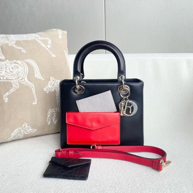 Dior限量黛妃五格 黑色牛皮 銀扣24*20*12  98新配件肩帶 子包 塵袋-1