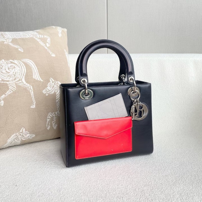 Dior限量黛妃五格 黑色牛皮 銀扣24*20*12  98新配件肩帶 子包 塵袋-3