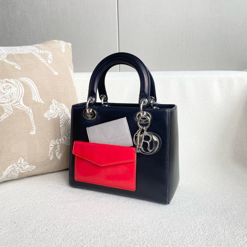 Dior限量黛妃五格 黑色牛皮 銀扣24*20*12  98新配件肩帶 子包 塵袋-5