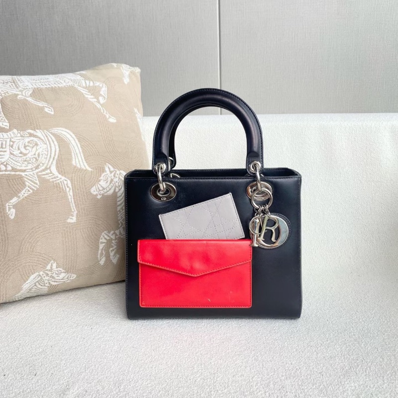 Dior限量黛妃五格 黑色牛皮 銀扣24*20*12  98新配件肩帶 子包 塵袋-6