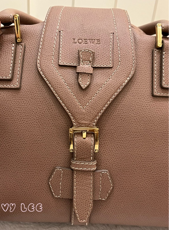 LOEWE Traveler 手提包 藕粉色 保齡球包 波士頓包 正品 二手精品-37