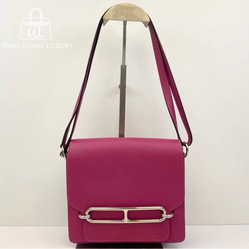 🌈Hermes💜Mini Roulis 19💜玫瑰紫色銀扣🌈99新🌟Evercolor皮🌟miniroulis🌟roulis19🌟豬鼻子🌟愛馬仕🌟-0