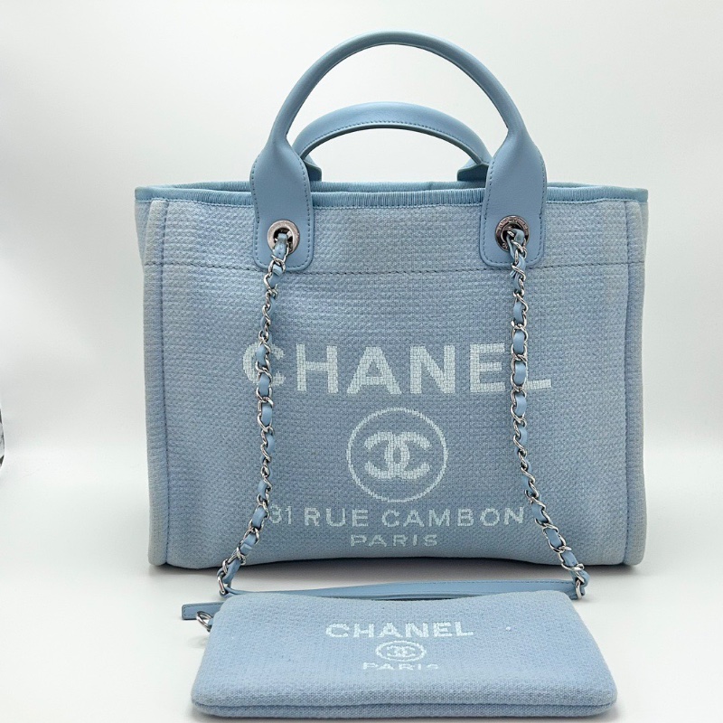 CHANEL藍色小號子母手提沙灘包32*25*12 98新配件子袋 塵袋-1