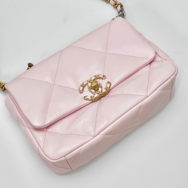 CHANEL 櫻花粉金扣19bag小號肩背斜背包25*15*7 99新配件盒子 塵袋 卡冊 購證-3