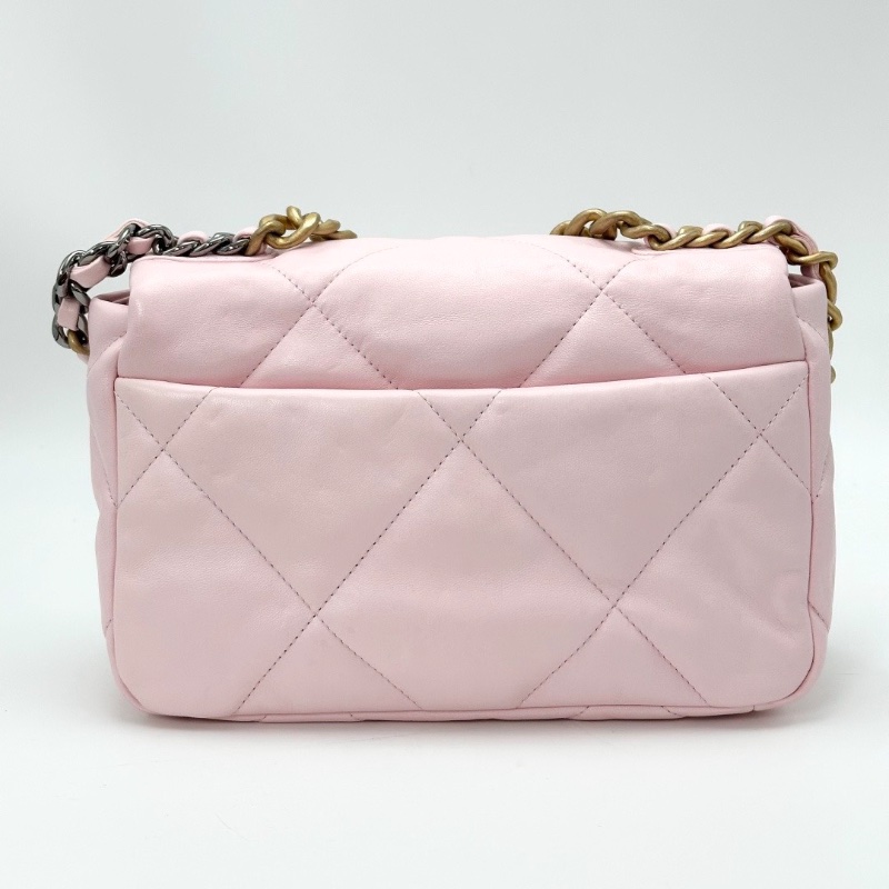 CHANEL 櫻花粉金扣19bag小號肩背斜背包25*15*7 99新配件盒子 塵袋 卡冊 購證-7
