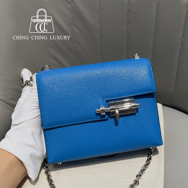 🌈Hermes💙Mini Verrou💙坦桑尼亞藍色銀扣🌈99新🌟miniverrou🌟Verrou🌟愛馬仕🌟-0