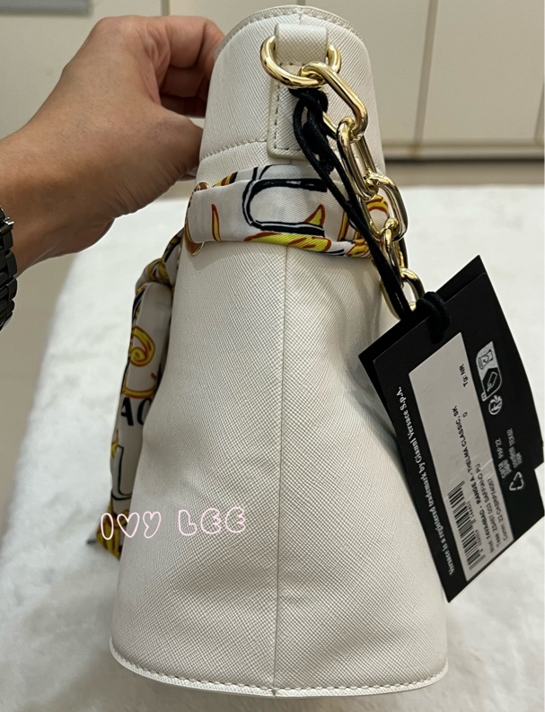 Versace Jeans Couture 白巴洛克絲巾74VA4BAD水桶包 金鍊條 斜背包 肩背包 正品 二手精品-6