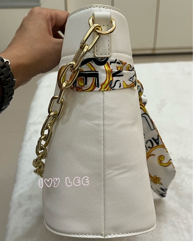 Versace Jeans Couture 白巴洛克絲巾74VA4BAD水桶包 金鍊條 斜背包 肩背包 正品 二手精品-7