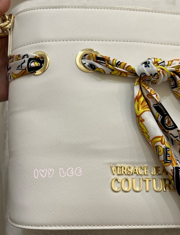 Versace Jeans Couture 白巴洛克絲巾74VA4BAD水桶包 金鍊條 斜背包 肩背包 正品 二手精品-26