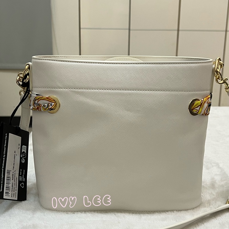 Versace Jeans Couture 白巴洛克絲巾74VA4BAD水桶包 金鍊條 斜背包 肩背包 正品 二手精品-2