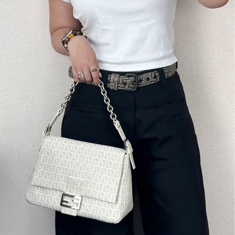 Fendi Zucchino Mama PVC 白 銀鍊 法棍包 肩背包 側背包 手提包-4