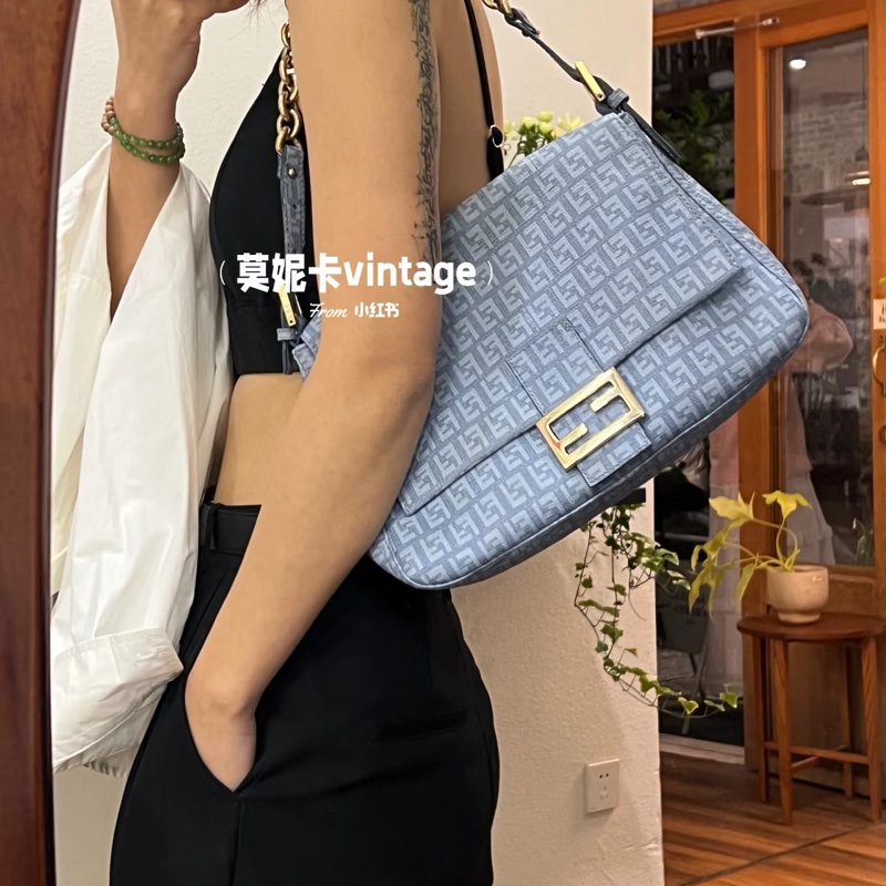 Fendi Zucchino Mama PVC 白 銀鍊 法棍包 肩背包 側背包 手提包-8