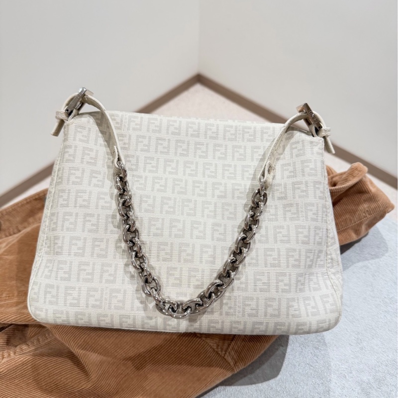Fendi Zucchino Mama PVC 白 銀鍊 法棍包 肩背包 側背包 手提包-20