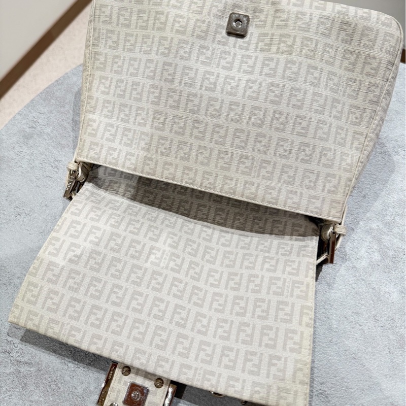 Fendi Zucchino Mama PVC 白 銀鍊 法棍包 肩背包 側背包 手提包-21