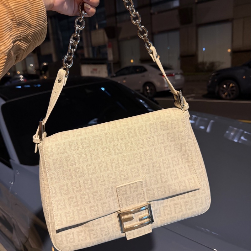 Fendi Zucchino Mama PVC 白 銀鍊 法棍包 肩背包 側背包 手提包-26