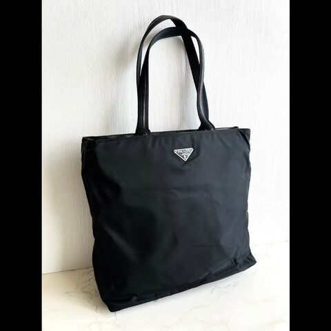 【LA LUNE】絕版中古包 Prada 黑色拼皮經典托特包 單肩包 側背包 古董包 復古包