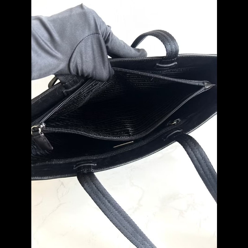 【LA LUNE】絕版中古包 Prada 黑色拼皮經典托特包 單肩包 側背包 古董包 復古包-4