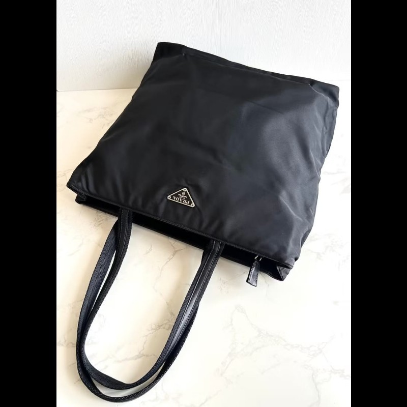 【LA LUNE】絕版中古包 Prada 黑色拼皮經典托特包 單肩包 側背包 古董包 復古包-6