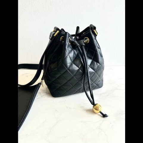 【LA LUNE】絕版中古包 Chanel古董黑色水桶包 側背包 單肩包 斜背包 二手包