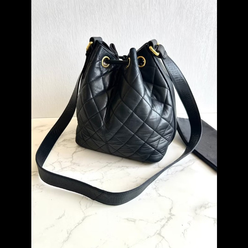 【LA LUNE】絕版中古包 Chanel古董黑色水桶包 側背包 單肩包 斜背包 二手包-1