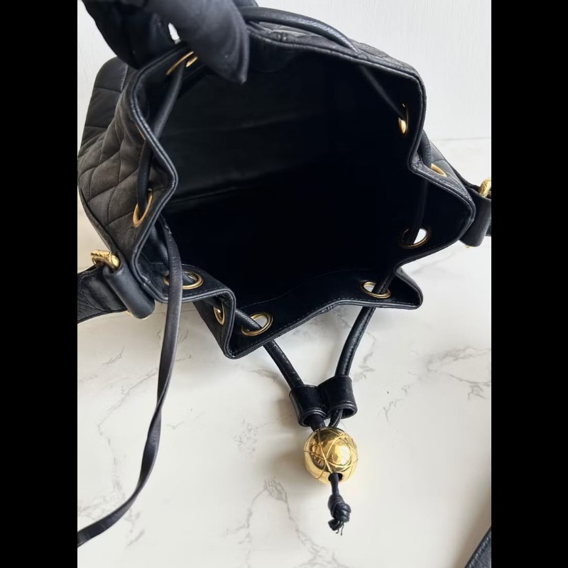 【LA LUNE】絕版中古包 Chanel古董黑色水桶包 側背包 單肩包 斜背包 二手包-3