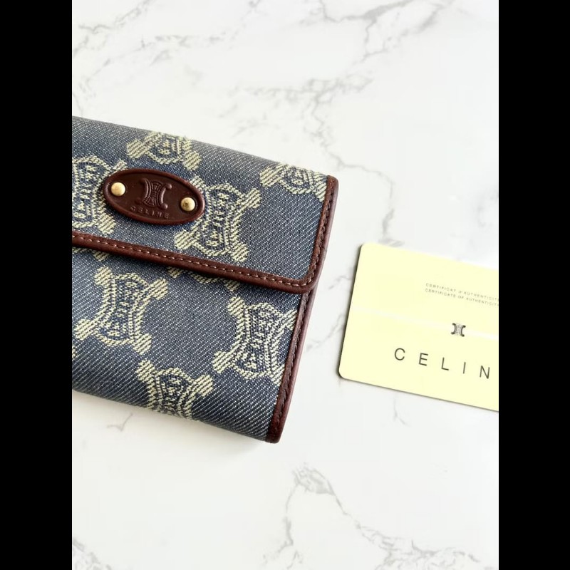 【LA LUNE】絕版古董包 Celine 牛仔藍凱旋門短夾 銀包 皮夾 中古包 二手包-2