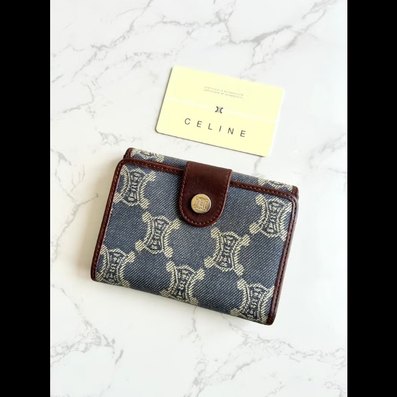 【LA LUNE】絕版古董包 Celine 牛仔藍凱旋門短夾 銀包 皮夾 中古包 二手包-3