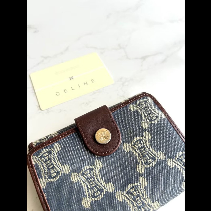 【LA LUNE】絕版古董包 Celine 牛仔藍凱旋門短夾 銀包 皮夾 中古包 二手包-5