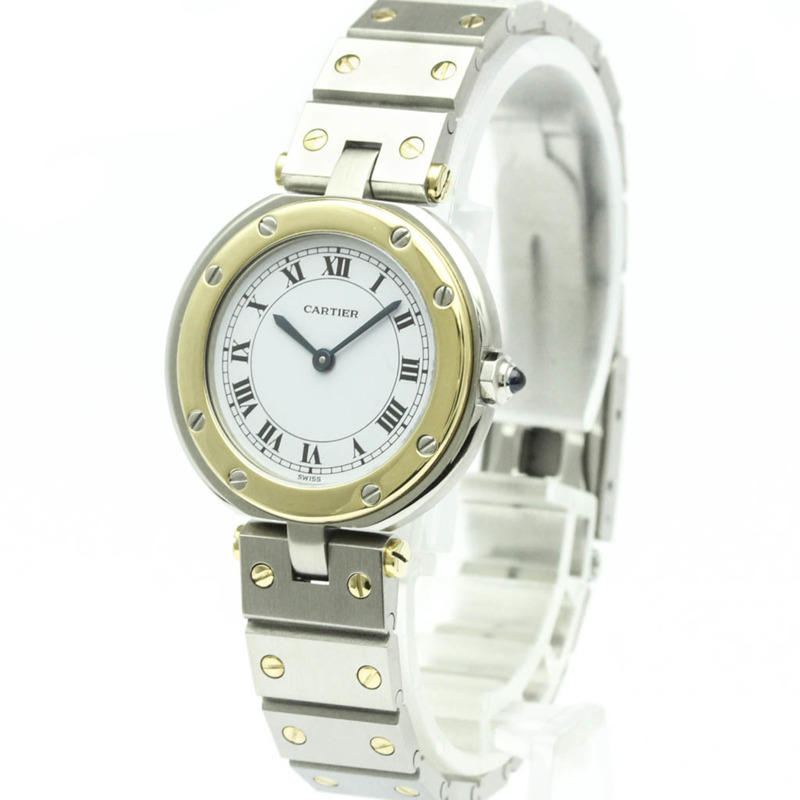 卡地亞 Santos 圓形 18K 金精鋼石英女錶（拋光）-1