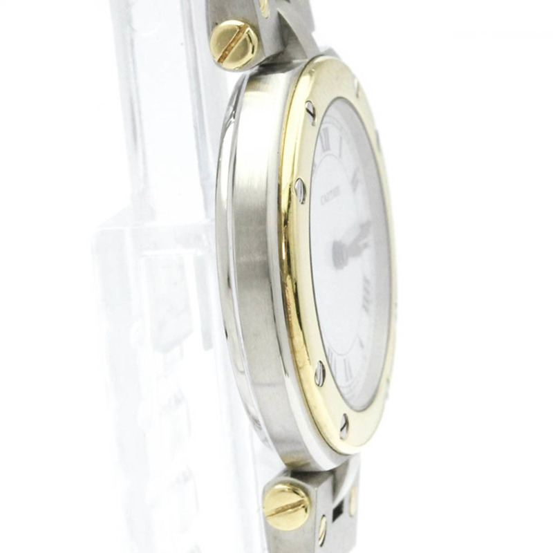 卡地亞 Santos 圓形 18K 金精鋼石英女錶（拋光）-7