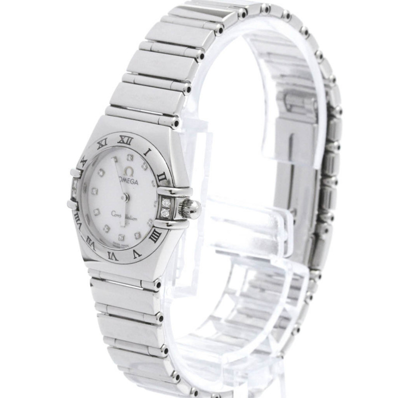 歐米茄星座系列鑽石珍珠母貝錶盤精鋼石英女錶 1566.76 拋光-1