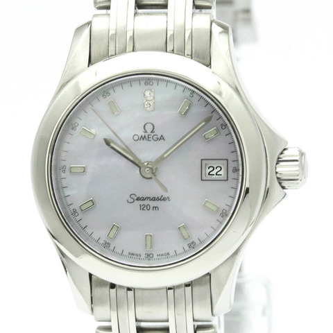 歐米茄海馬系列120公尺鑽石珍珠母貝錶盤女士腕錶 2581.84 拋光