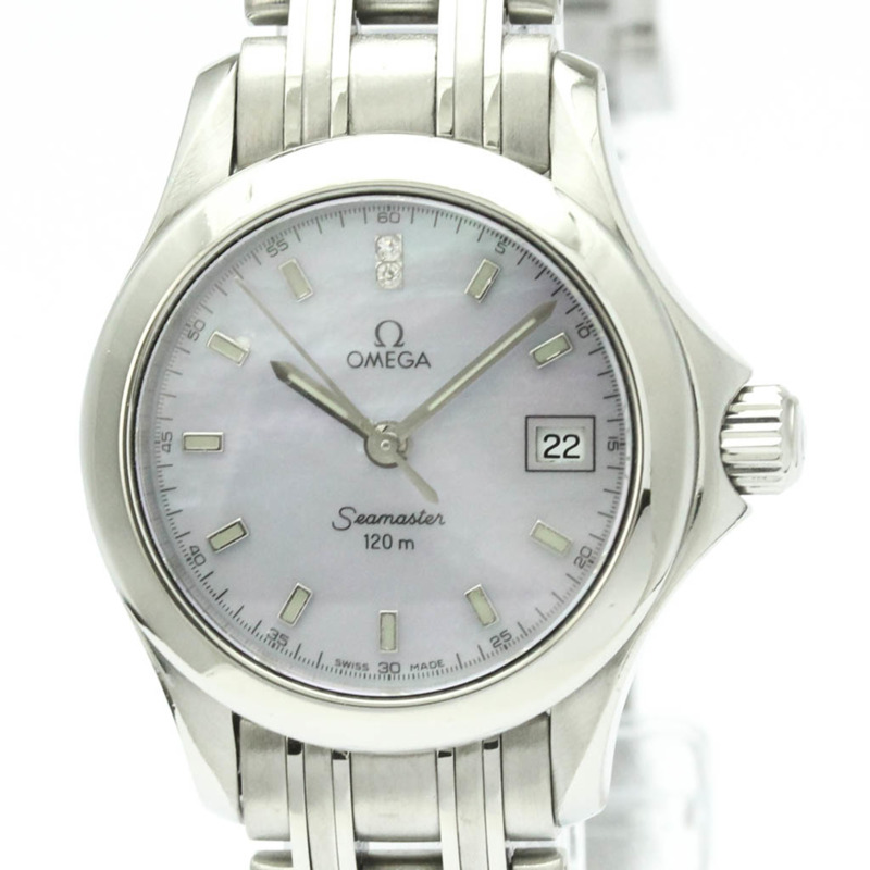 歐米茄海馬系列120公尺鑽石珍珠母貝錶盤女士腕錶 2581.84 拋光-0