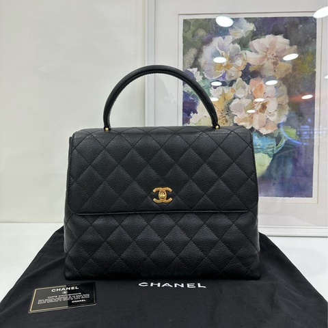 Chanel 香奈兒vintage 黑金魚子醬Kelly手袋公文包，尺寸30*22，卡標都在