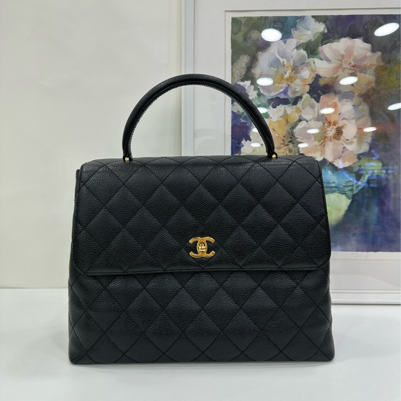 Chanel 香奈兒vintage 黑金魚子醬Kelly手袋公文包,尺寸30*22,卡標都在-1