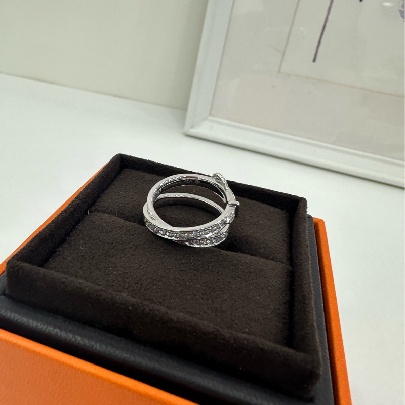 Hermes愛馬仕Etriviere雙層滿鑽戒指 52碼 25年全套-3