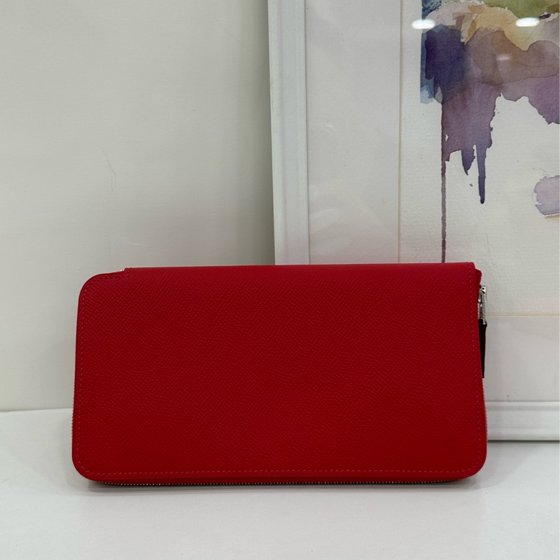 Hermes愛馬仕長拉鍊皮夾,X刻 紅色牛皮,經典絲綢內裡,99新-1