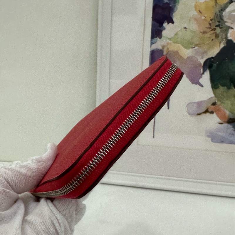 Hermes愛馬仕長拉鍊皮夾,X刻 紅色牛皮,經典絲綢內裡,99新-3