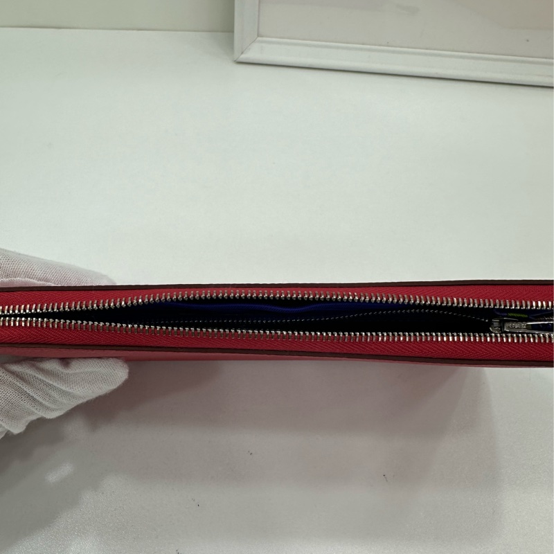 Hermes愛馬仕長拉鍊皮夾,X刻 紅色牛皮,經典絲綢內裡,99新-4