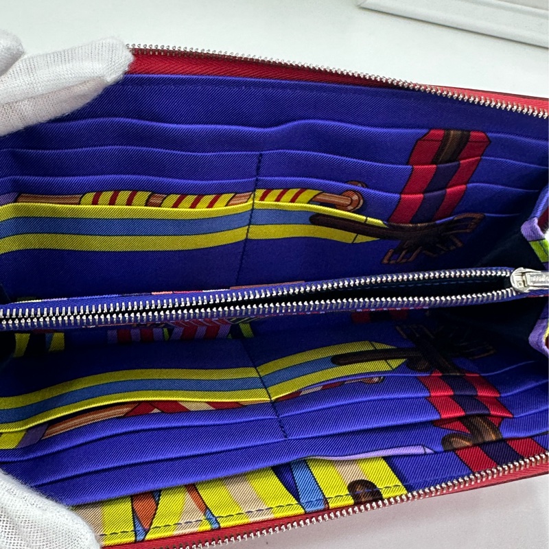 Hermes愛馬仕長拉鍊皮夾,X刻 紅色牛皮,經典絲綢內裡,99新-5